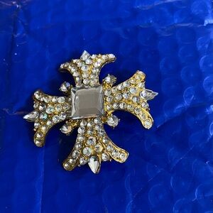 Antique Rhinestone Brooch Pin for Women Girls Gold Tone Vintage Baroque